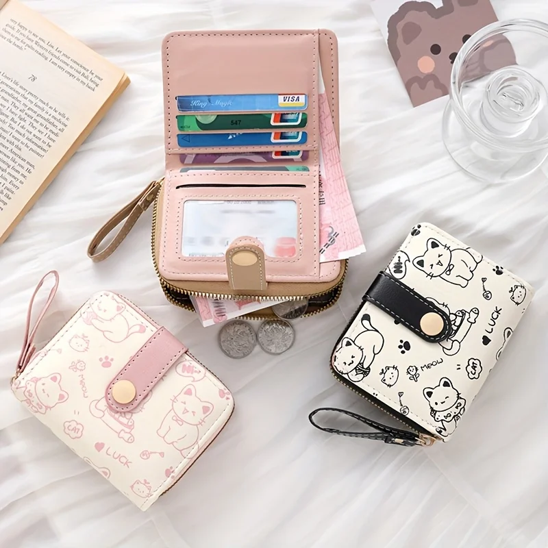 Accordion Wallet Zip - Portafoglio da donna con stampa orsetto,
