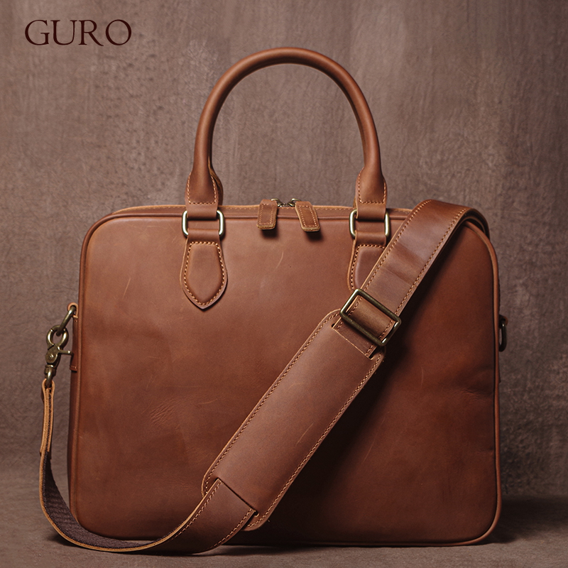 Luxury Tote Bags With Zipper - GURO Uomo Crazy Horse Valigetta in
