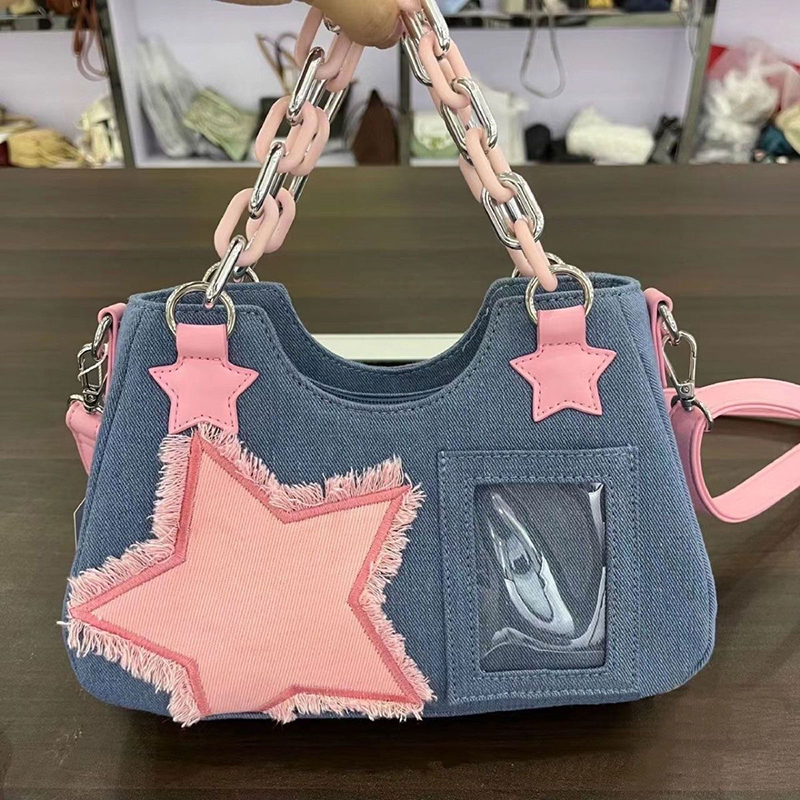 Luxury Tote Bags With Zipper - Borsa Shopper in Denim da Donna,